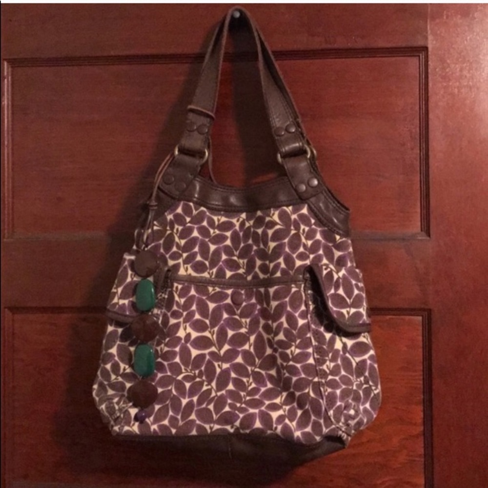 LUCKY BRAND LEATHER/CANVAS HOBO BAG